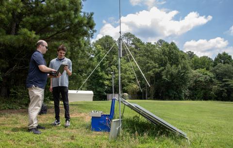 Setting up a lightning mapping array unit near Atlanta